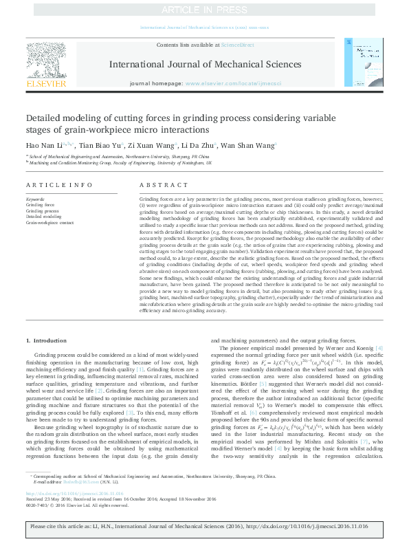 (PDF) Detailed modeling of cutting forces in grinding process ...