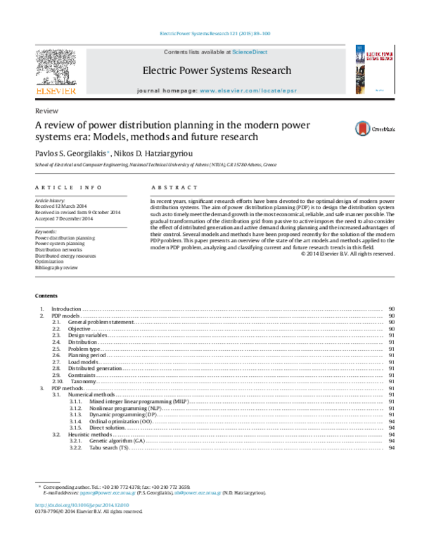 (PDF) A review of power distribution planning in the modern power