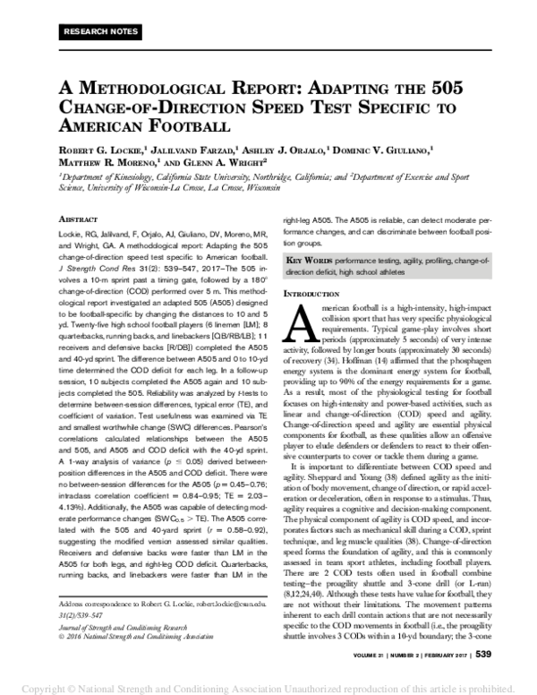 (PDF) A METHODOLOGICAL REPORT: ADAPTING THE 505 CHANGE-OF-DIRECTION ...