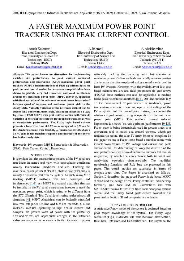 (PDF) A faster maximum power point tracker using peak current control