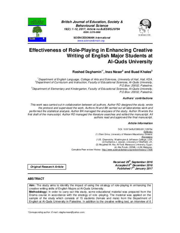 (PDF) Effectiveness of Role-Playing in Enhancing Creative Writing of ...