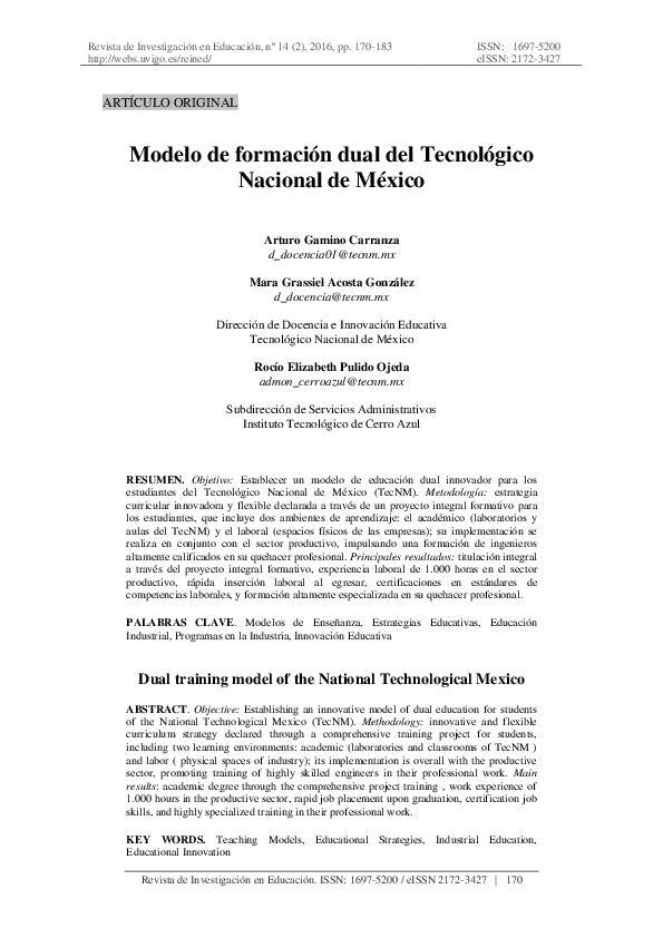 (PDF) Dual training model of the National Technological Mexico