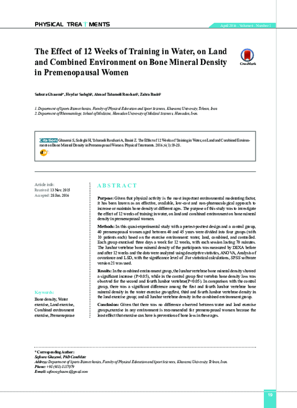 (PDF) The Effect of 12 Weeks of Training in Water, on Land and Combined ...