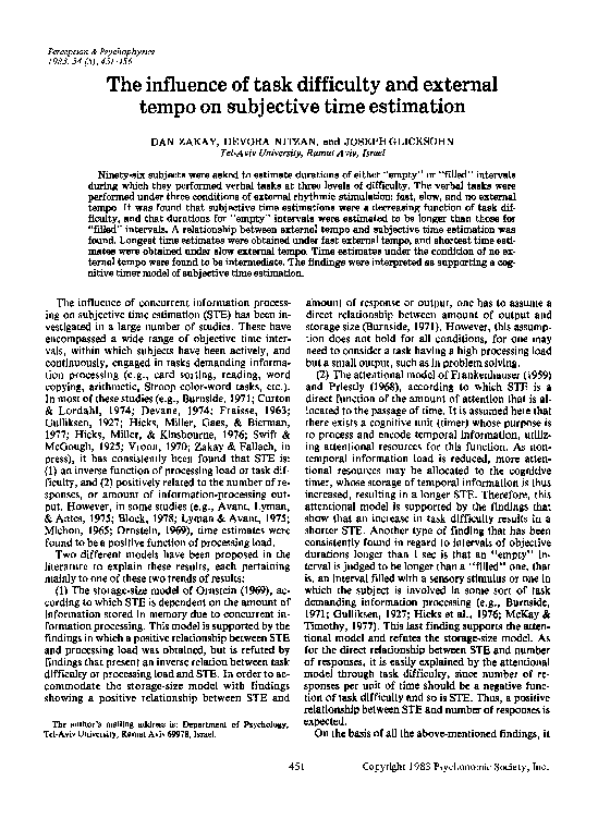 (PDF) The influence of task difficulty and external tempo on subjective ...