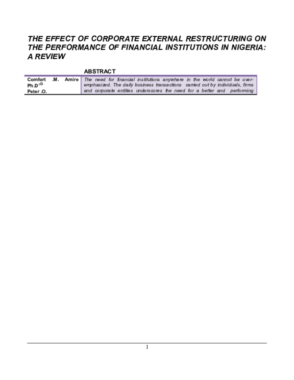 THE EFFECT OF CORPORATE EXTERNAL RESTRUCTURING ON THE PERFORMANCE OF ...