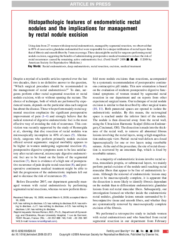 (PDF) Histopathologic features of endometriotic rectal nodules and the ...