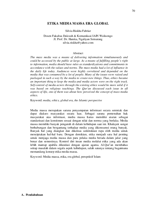 Pdf Etika Media Massa Era Global B N D Academia Edu