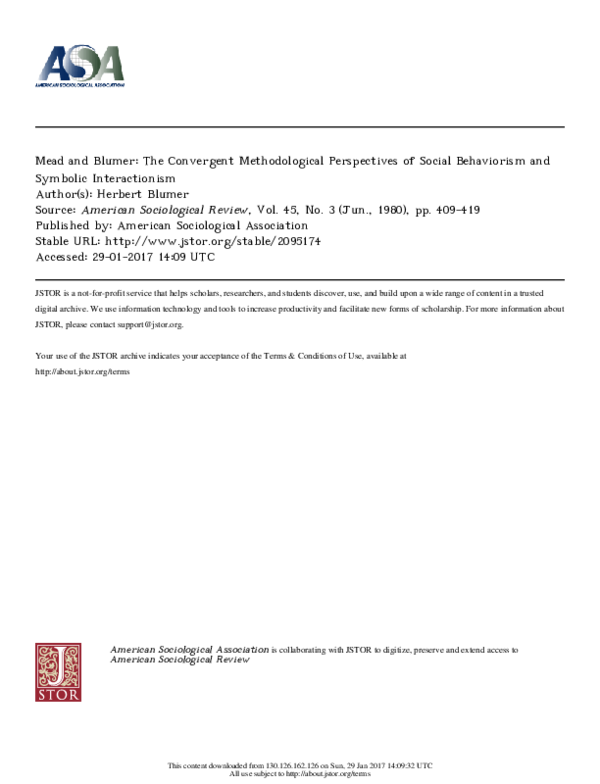 (PDF) (1980) Herbert Blumer The Convergent Methodological