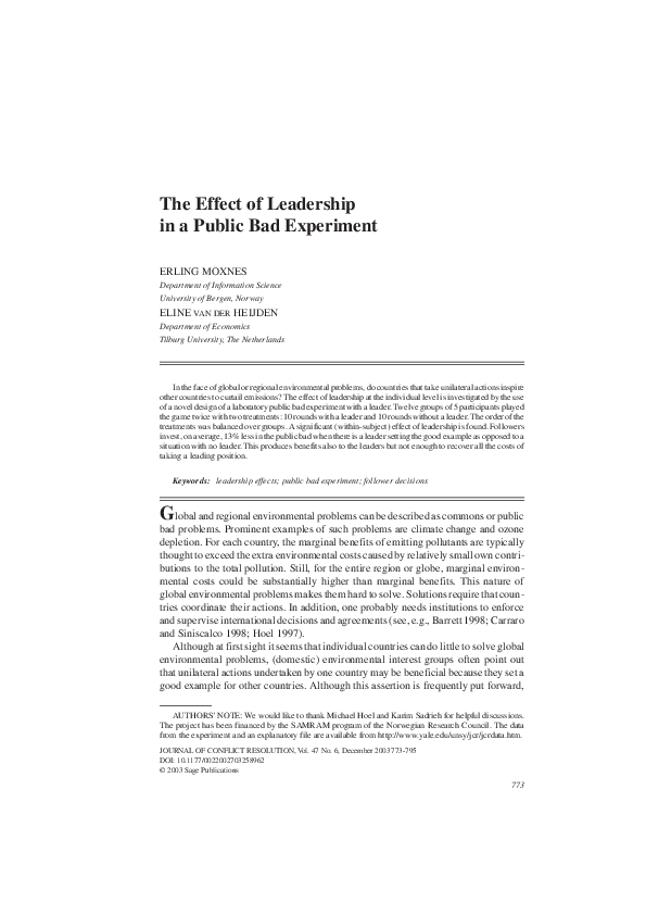 (PDF) The Effect of Leadership in a Public Bad Experiment