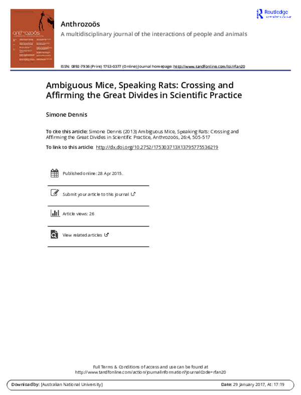 (PDF) Anthrozoös A multidisciplinary journal of the interactions of ...