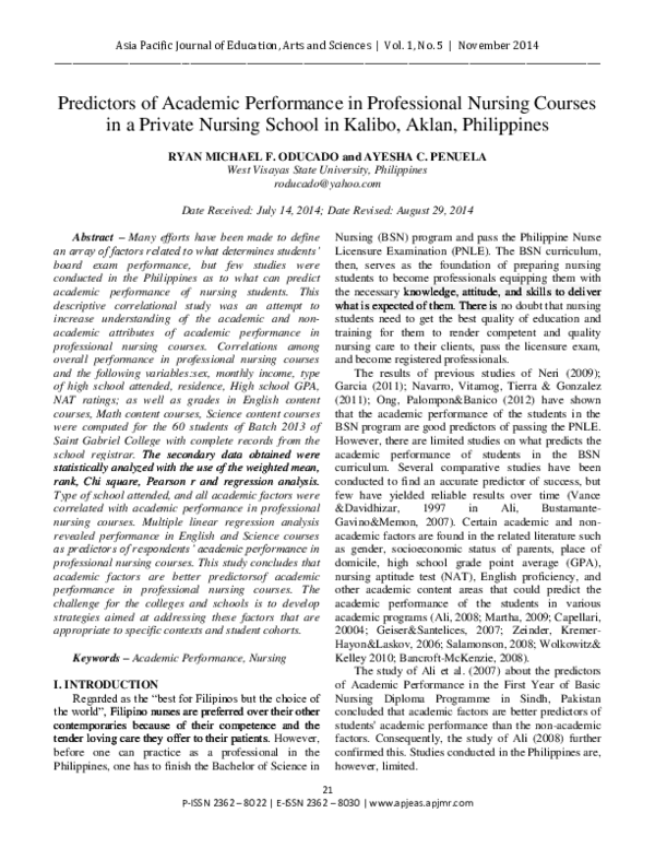 (PDF) Predictors of Academic Performance in Professional Nursing ...