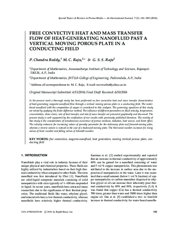 (PDF) FREE CONVECTIVE HEAT AND MASS TRANSFER FLOW OF HEAT-GENERATING ...