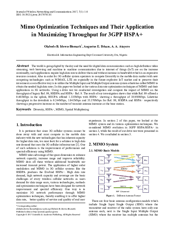 Pdf Mimo Optimization Techniques And Their Application In Maximizing