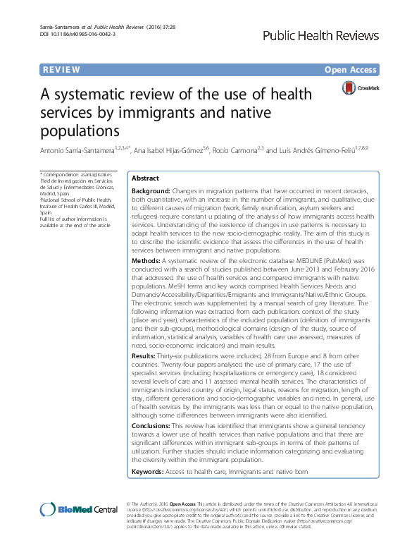 (PDF) A systematic review of the use of health services by immigrants ...