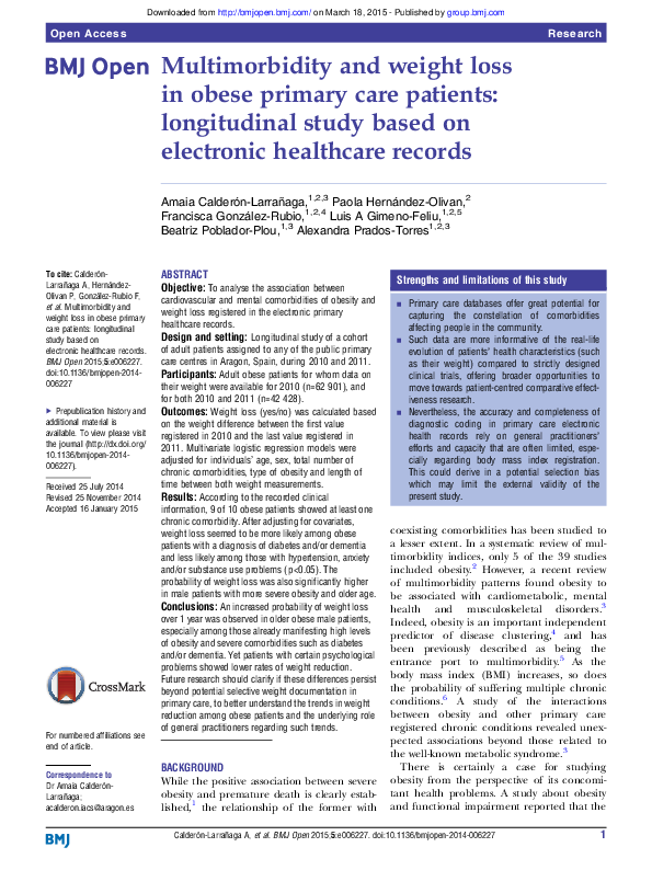 (PDF) Multimorbidity and weight loss in obese primary care patients ...