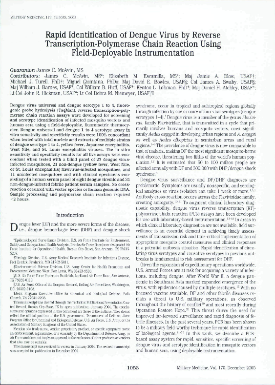 (PDF) Rapid identification of dengue virus by reverse transcription ...