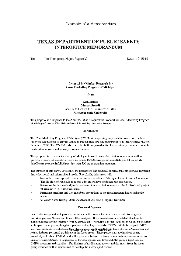 (DOC) Example of a Memorandum