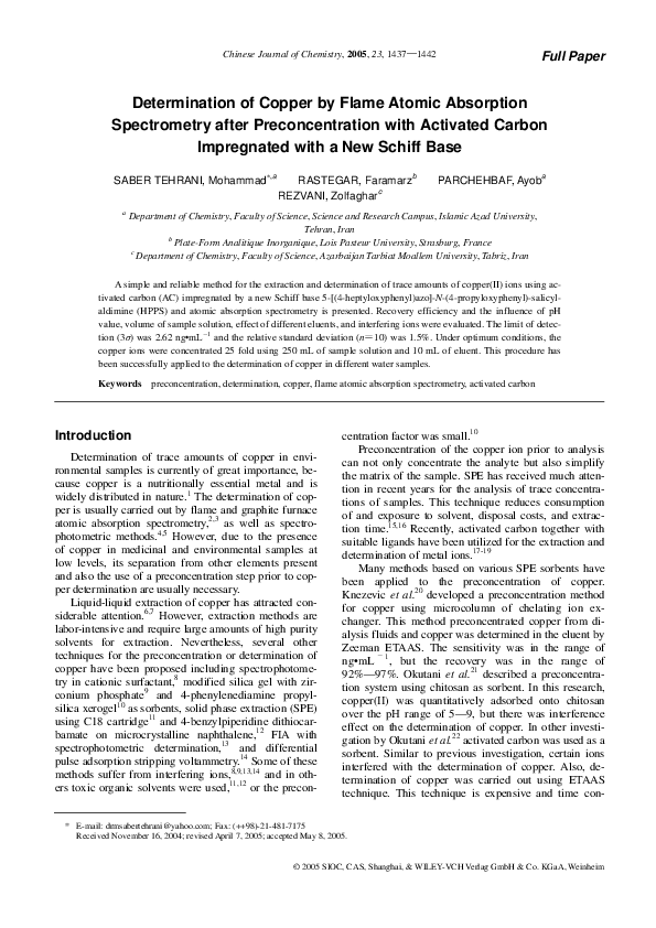 (PDF) Determination of Copper by Flame Atomic Absorption Spectrometry after Preconcentration