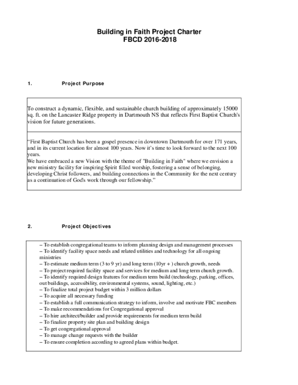 (PDF) Building in Faith Project Charter FBCD 2016-2018