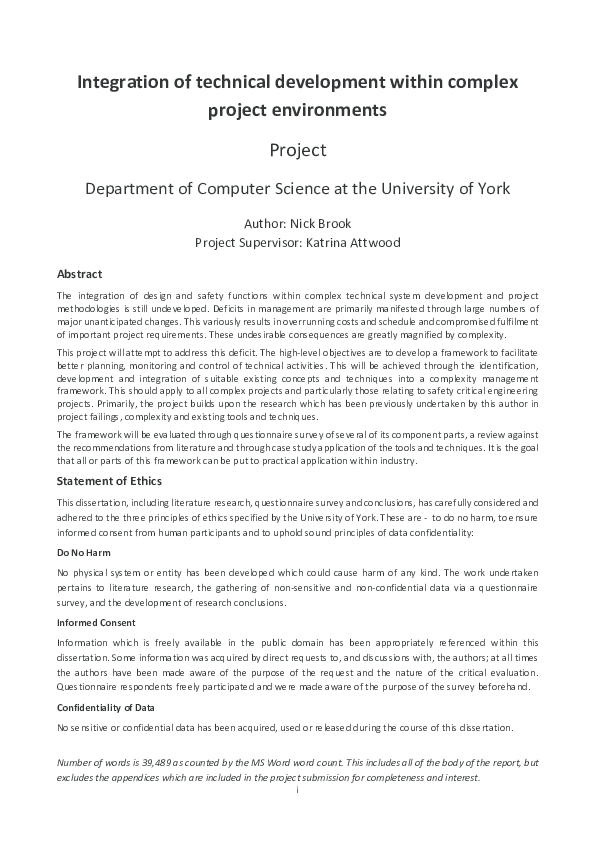 (PDF) Integration of technical development within complex project ...