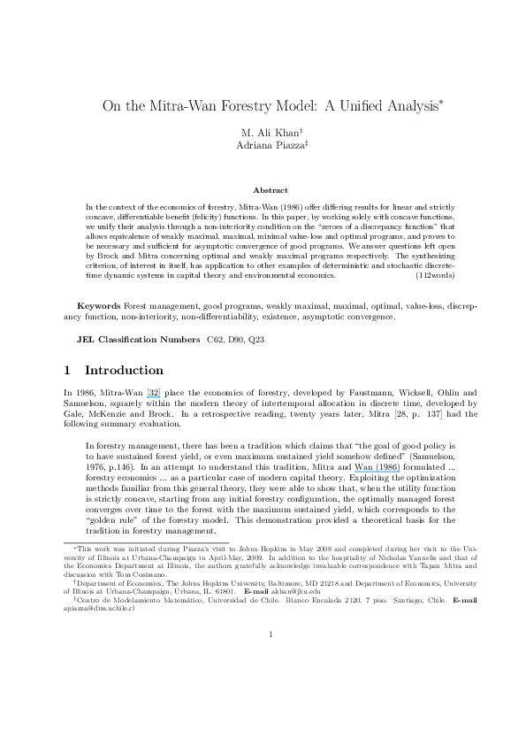 (PDF) On the Mitra–Wan forestry model: A unified analysis