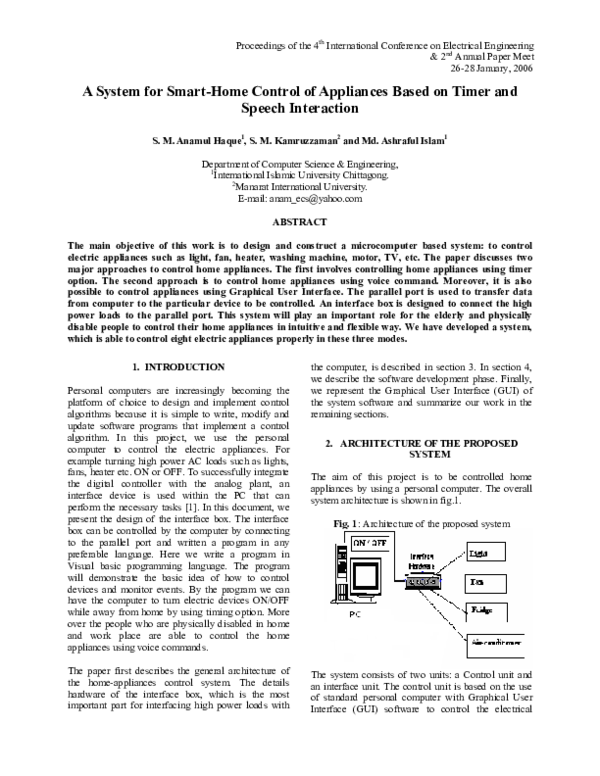 (PDF) A System for Smart Home Control of Appliances based on Timer and ...