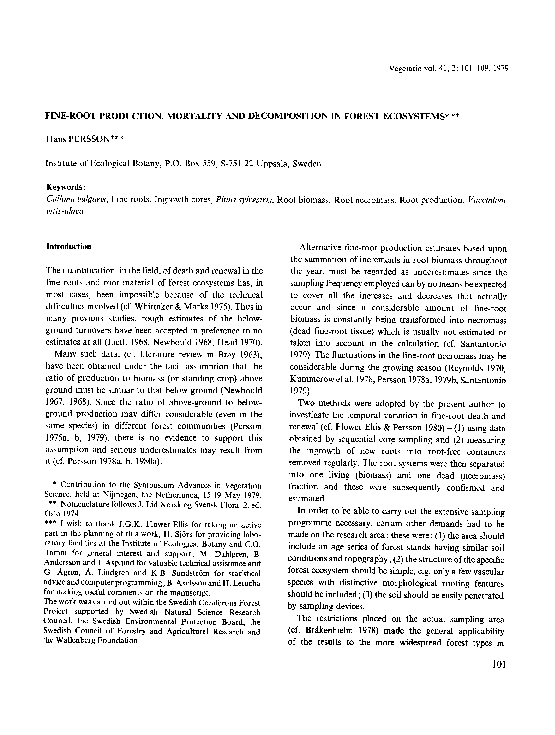 (PDF) Fineroot production, mortality and in forest