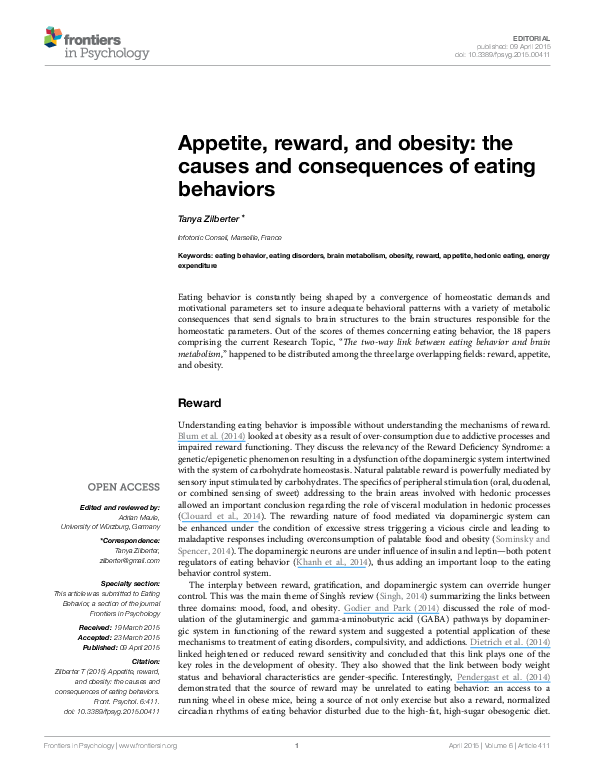 (PDF) Appetite, reward, and obesity the causes and consequences of