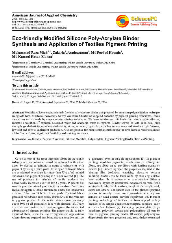 PDF) Eco-friendly Modified Silicone Poly-Acrylate Binder Synthesis