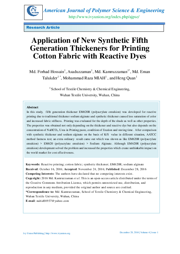 (PDF) Application of New Synthetic Fifth Generation Thickeners for