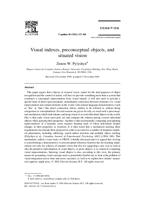 (PDF) Visual indexes, preconceptual objects, and situated vision