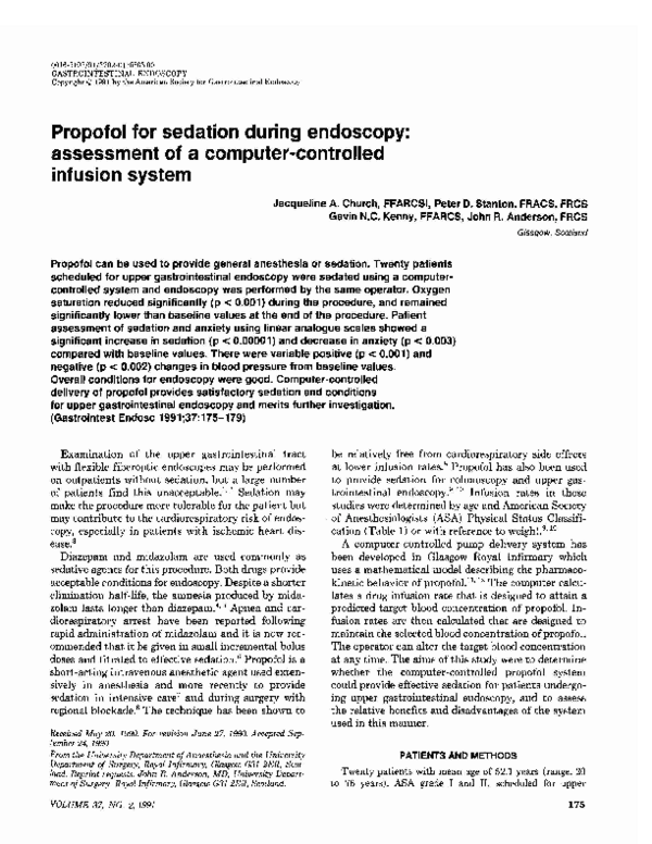 (PDF) Propofol for sedation during endoscopy assessment of a computer