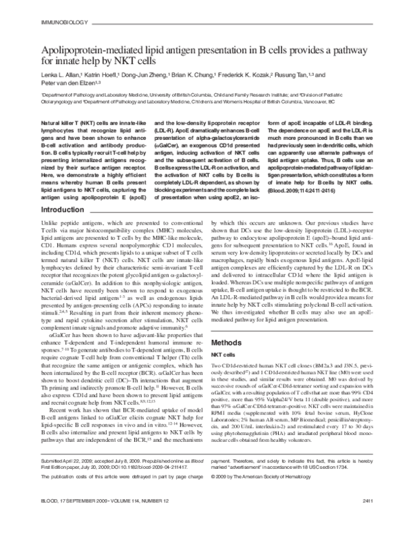 (PDF) Apolipoprotein-mediated lipid antigen presentation in B cells ...