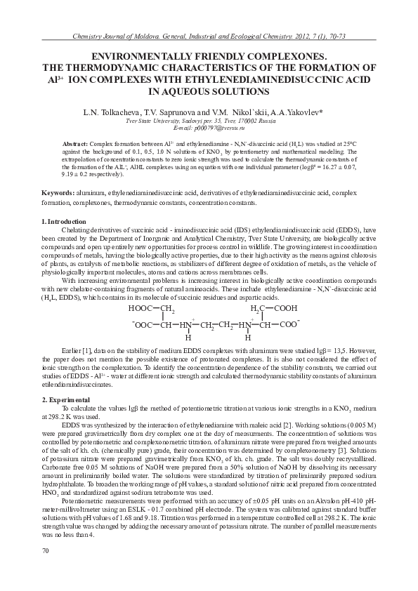 (PDF) ENVIRONMENTALLY FRIENDLY COMPLEXONES. THE THERMODYNAMIC ...