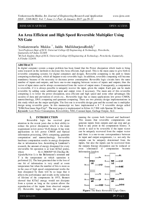 (PDF) An Area Efficient and High Speed Reversible Multiplier Using NS Gate