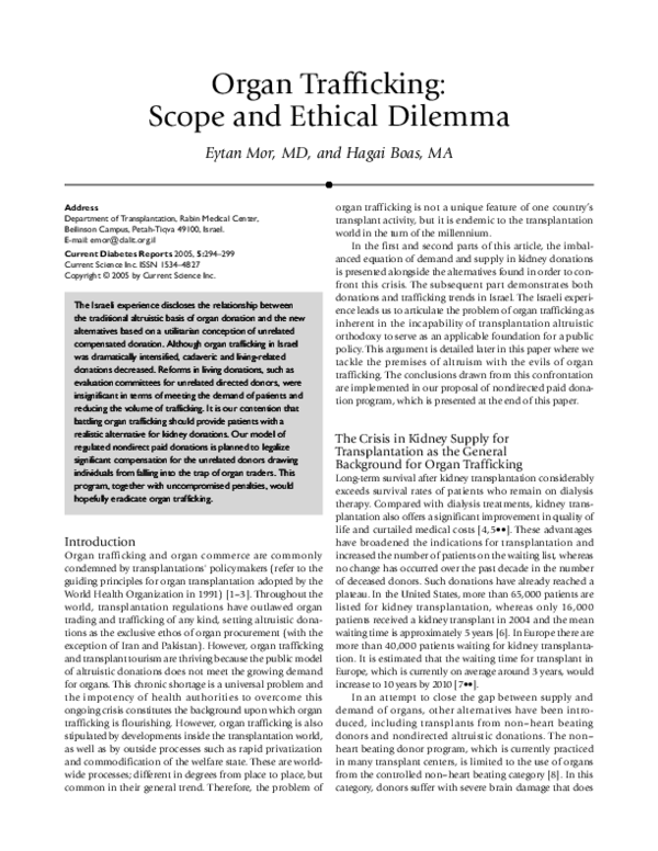 (PDF) Organ trafficking: scope and ethical dilemma