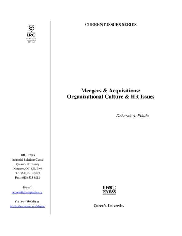  PDF Mergers Acquisitions Organizational Culture HR Issues 