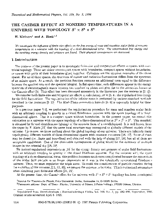 (PDF) The casimir effect at nonzero temperatures in a universe with ...