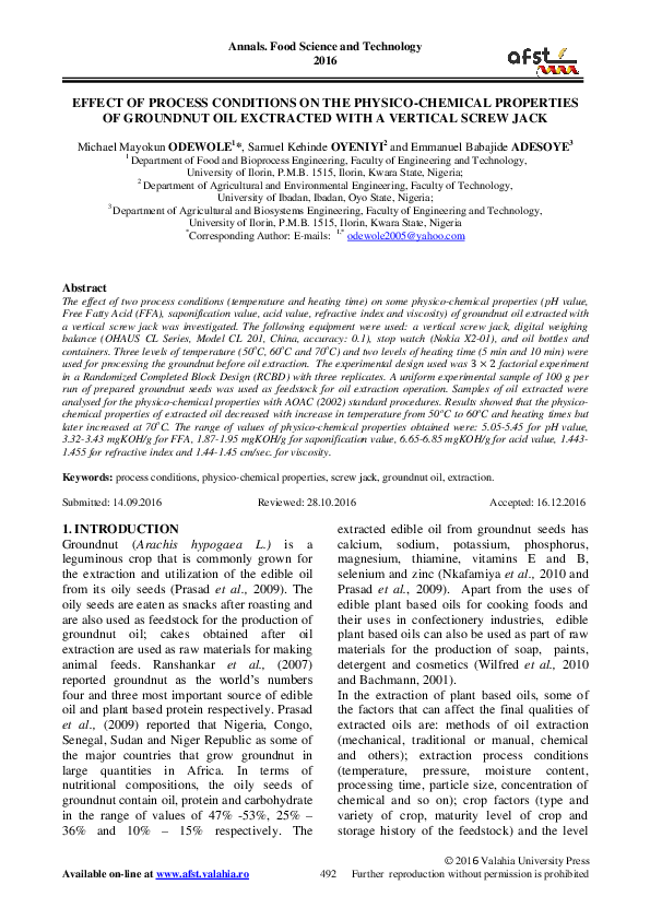 (PDF) EFFECT OF PROCESS CONDITIONS ON THE PHYSICO-CHEMICAL PROPERTIES ...