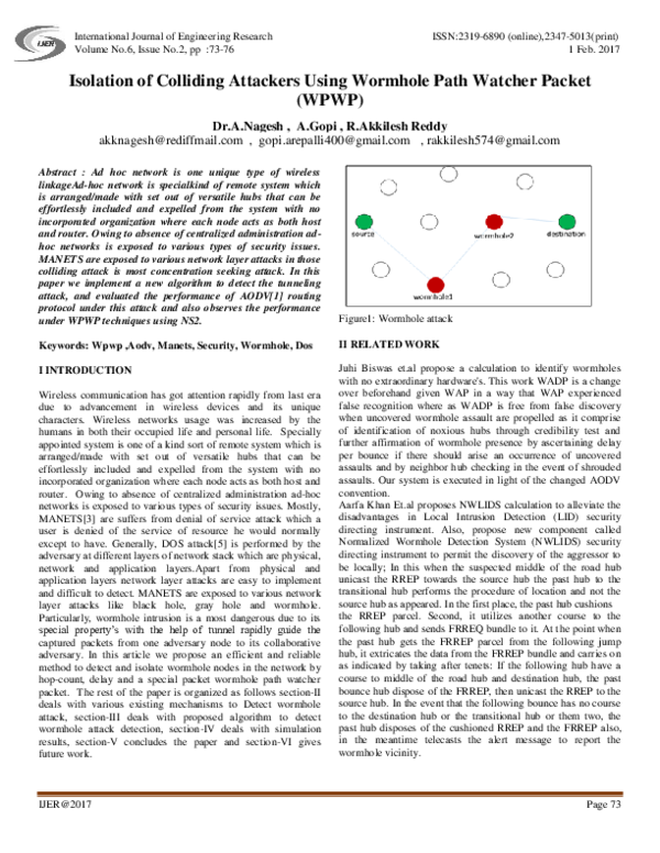 (PDF) Isolation of Colliding Attackers Using Wormhole Path Watcher ...