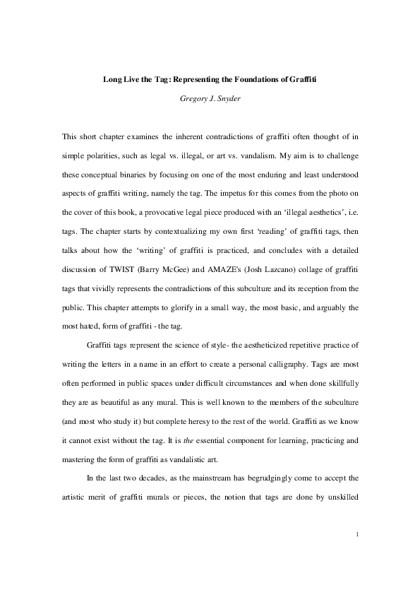 Pdf Long Live The Representing The Foundations Of Graffiti Gregory Snyder Academia Edu