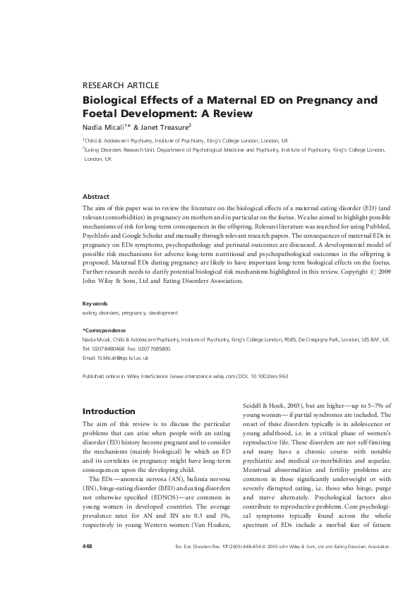 (PDF) Biological effects of a maternal ED on pregnancy and foetal ...