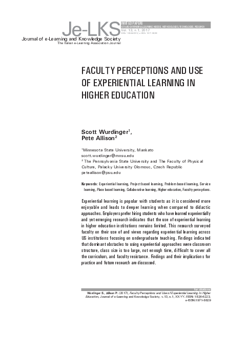 (PDF) FACULTY PERCEPTIONS AND USE OF EXPERIENTIAL LEARNING IN HIGHER ...