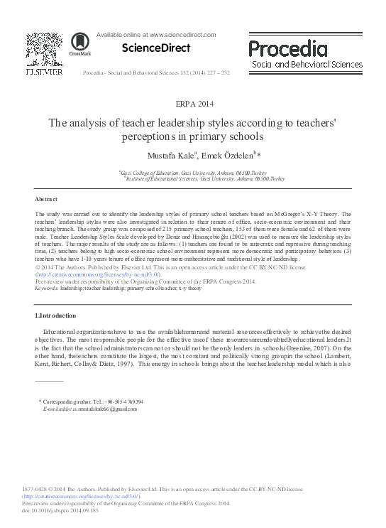 (PDF) The analysis of teacher leadership styles according to teachers ...