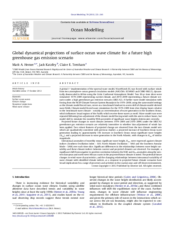 (PDF) Global dynamical projections of surface ocean wave climate for a ...