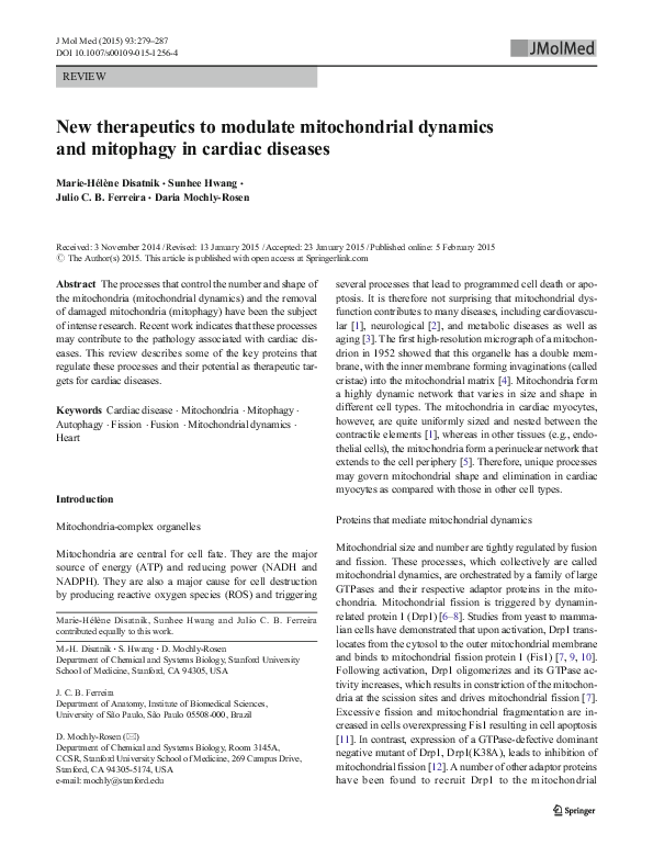 (PDF) New therapeutics to modulate mitochondrial dynamics and mitophagy ...