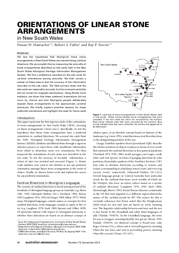 (PDF) Orientations of Linear Stone Arrangements in New South Wales