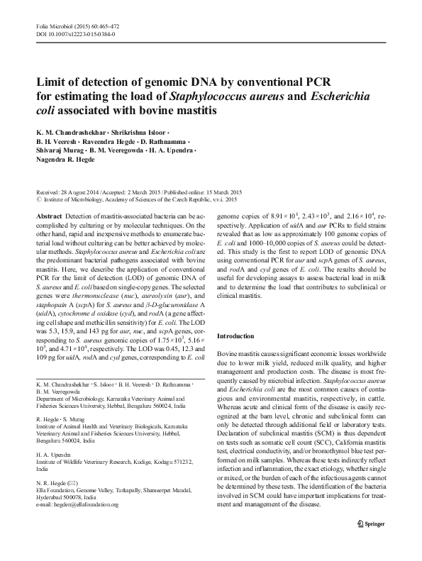 (PDF) Limit of detection of genomic DNA by conventional PCR for ...