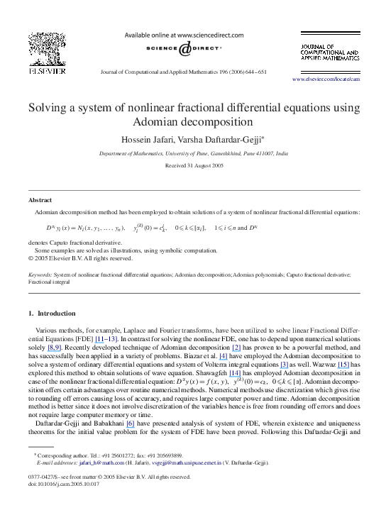 (PDF) Solving a system of nonlinear fractional differential equations ...
