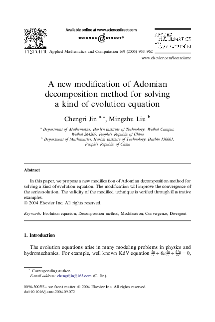 (PDF) A new modification of Adomian decomposition method for solving a ...